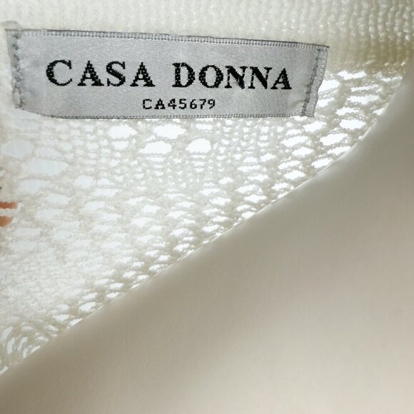 VINTAGE Crochet Cropped Boho Flowy Open Front Cardigan Bolero White Casa Donna S - Picture 5 of 7